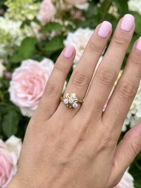 18k CZ Gold Flower ring GE Size 5.75 Vintage